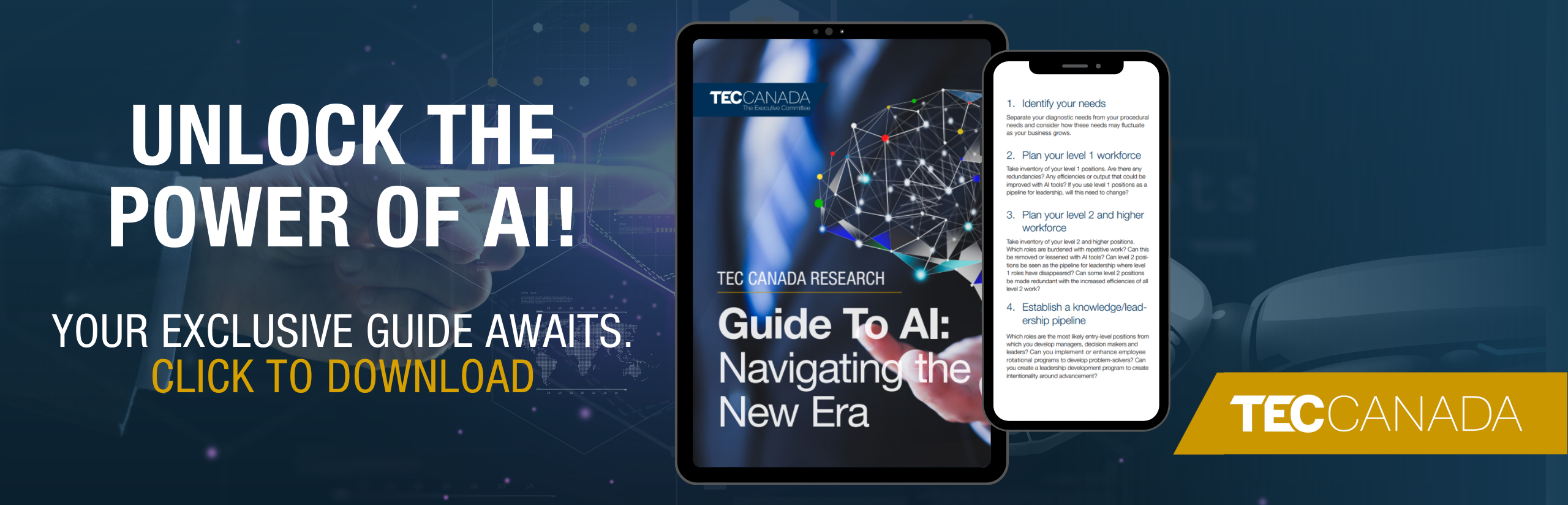 Select the image to access our Guide to AI eBook. Also accessible at this link: https://tec-canada.com/insights/guide-to-ai-navigating-the-new-era/